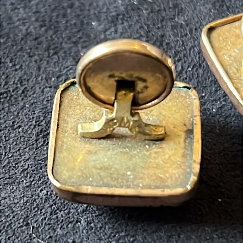 Antique ACME rose gold tone mother of pearl cuff links